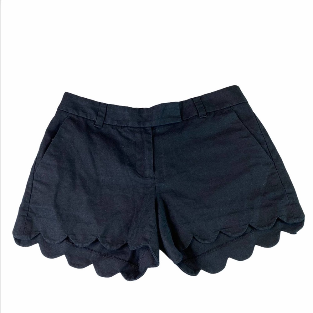 J. Crew Scalloped Linen Cotton Blend Black Shorts Preppy Size 2